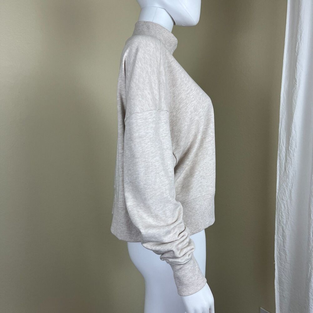 MONKI Women Size S Oatmeal Cotton Mock Neck Boxy Sweatshirt Minimalist Casual - Picture 10 of 13